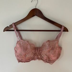 Victoria’s Secret Dream Angels Bra – 32DDD – Pink Lace & Gold Floral Unlined
